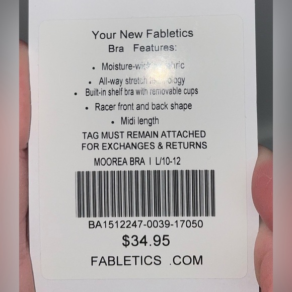 NWT - Fabletics Black and White Moorea Padded Bra Top - Size: L - Picture 2 of 3